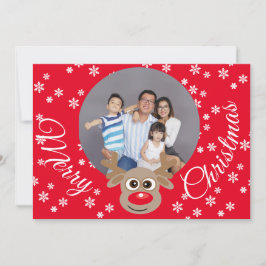 Cartão De Festividades Foto de Natal Red Cute Reindeer White Script