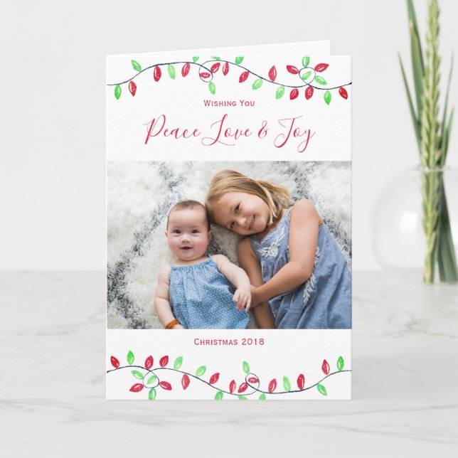 Cartão De Festividades Foto de Natal Red Green Lights (Frente)