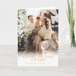 Cartão De Festividades Foto de Natal Religioso do Script Dourado Moderno
