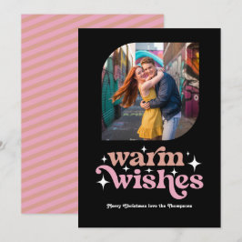 Cartão De Festividades Foto de Natal Retro em Rosa Bege e Dourado Rosado