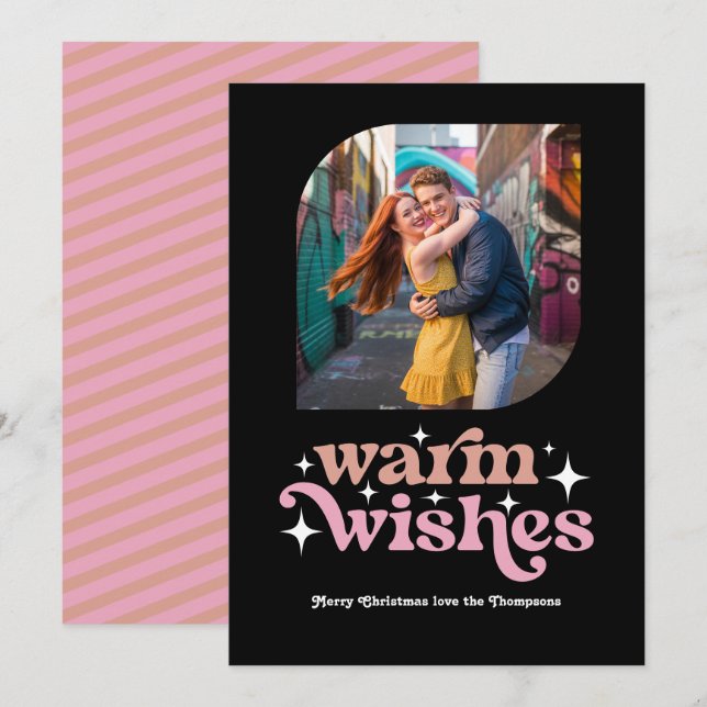 Cartão De Festividades Foto de Natal Retro em Rosa Bege e Dourado Rosado (Frente/Verso)