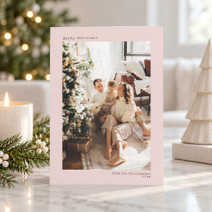 Cartão De Festividades Foto de Natal Rosa de Máquina de Escrever Minimali