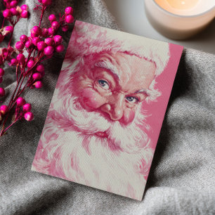Cartão De Festividades Foto de Natal Rosa do Papai Noel Sorridente Vintag