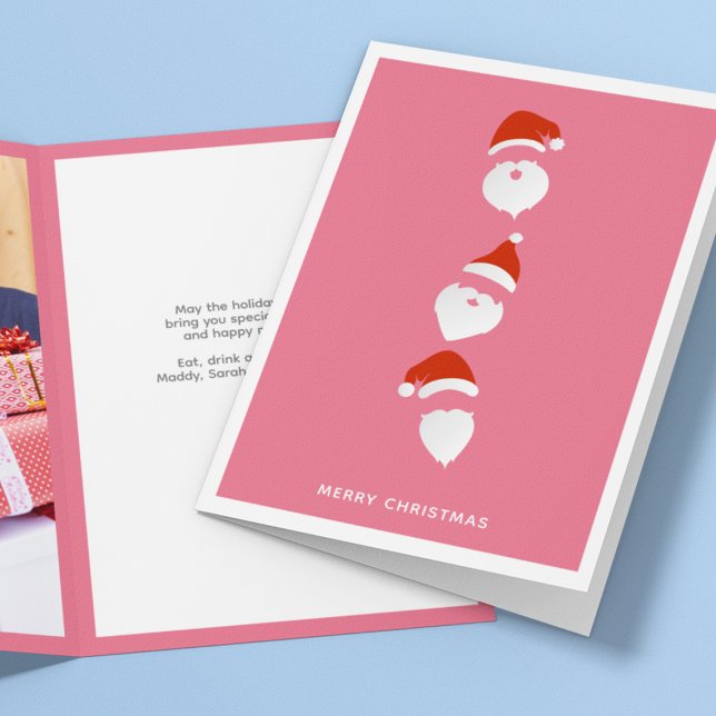 Cartão De Festividades Foto de Natal Rosa Gráfico de Papais noeis Moderno (Criador carregado)