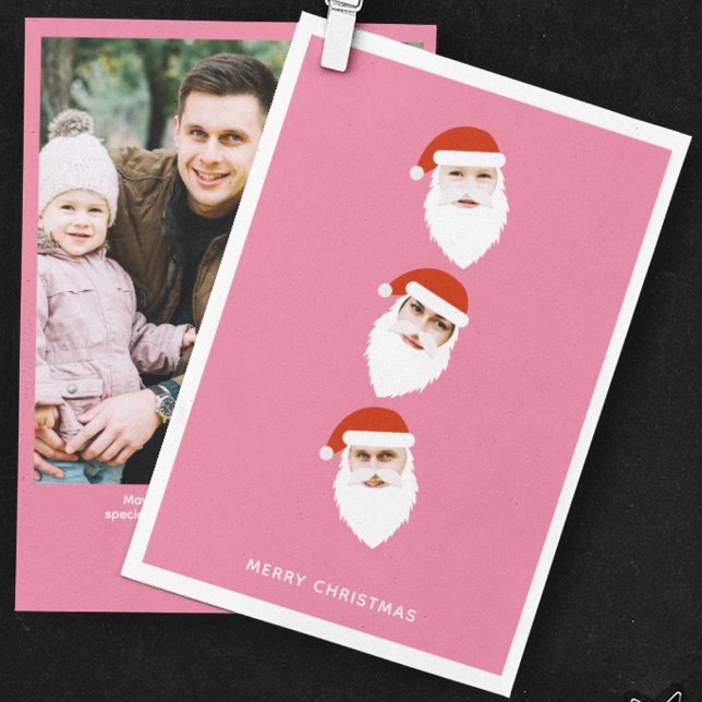 Cartão De Festividades Foto de Natal Rosa Gráfico de Papais noeis Moderno (Criador carregado)