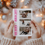 Cartão De Festividades Foto de Natal rosa-quente com feliz e brilho<br><div class="desc">Cartão de Férias de Natal rosa-quente com feliz e retrato brilhante</div>