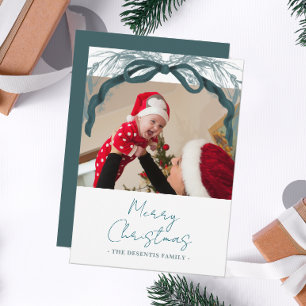 Cartão De Festividades Foto de Natal Rustic Evergreen Wreath Ribbon