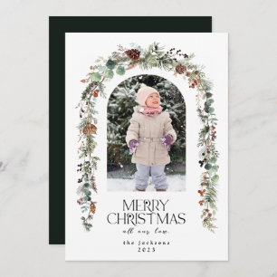Cartão De Festividades Foto de Natal Rustic Greenery Berries Cedar