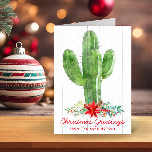 Cartão De Festividades Foto de Natal Rustic Watercolor Cactus