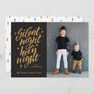 Cartão De Festividades Foto de Natal Silenciosa Faux Gold Foil Black