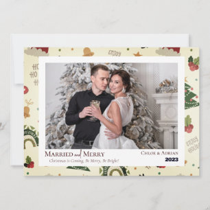 Cartão De Festividades Foto de Natal simples casada e Feliz recém-casada