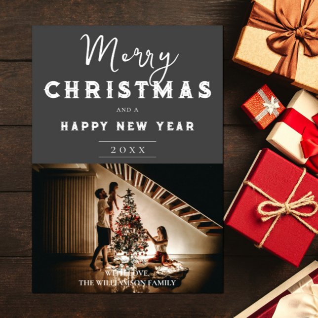 Cartão De Festividades Foto de Natal Simples | CINZAS (Gray Simple Christmas Photo Holiday Card)