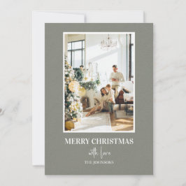 Cartão De Festividades Foto de Natal Simples em Verde Sage