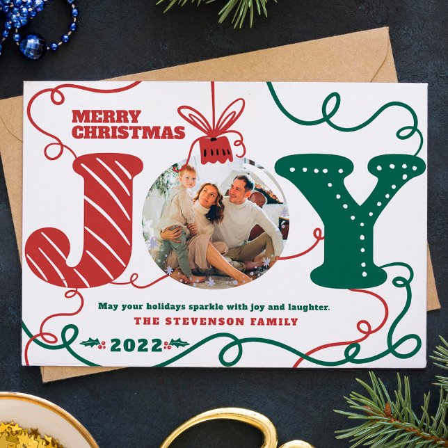 Cartão De Festividades Foto de Natal tradicional, verde, com alegria (Criador carregado)