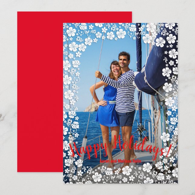 Cartão De Festividades Foto de Natal Tropical Floral (Frente/Verso)