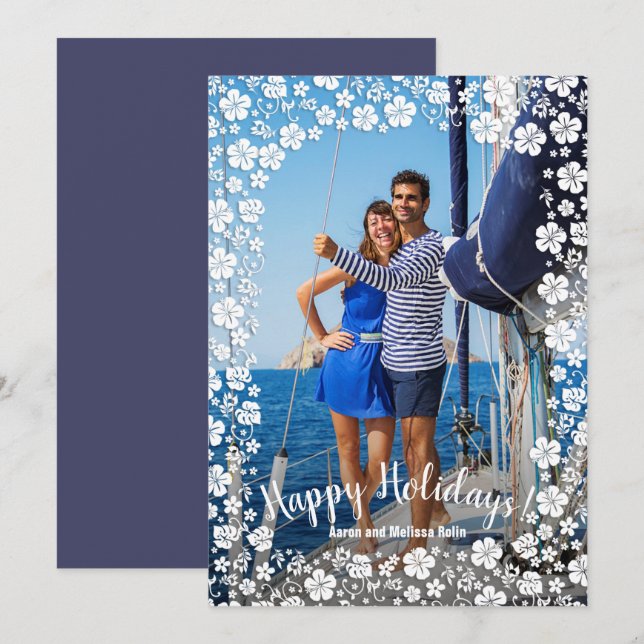 Cartão De Festividades Foto de Natal Tropical Floral (Frente/Verso)