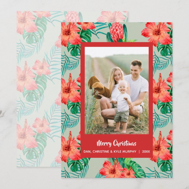Cartão De Festividades Foto de Natal Tropical Vermelha (Frente/Verso)