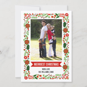 Cartão De Festividades Foto de Natal verde e vermelho de poinsettias mode
