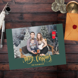 Cartão De Festividades Foto de Natal Verde na moda Moderno