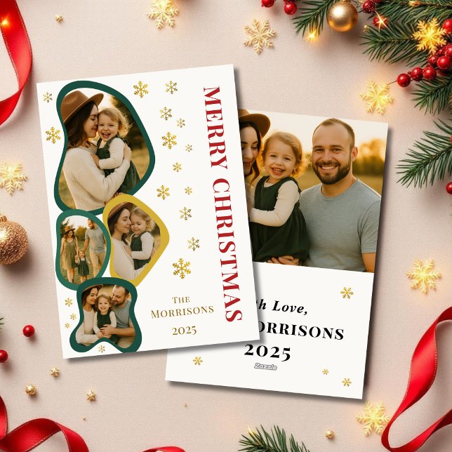 Cartão De Festividades Foto de Natal Verde Quadro Orgânico Moderno (Criador carregado)