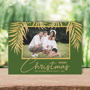 Cartão De Festividades Foto de Natal Verde Tópico
