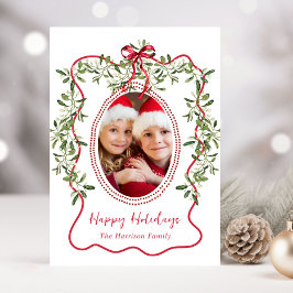 Cartão De Festividades Foto de Natal Vermelho com Arco e Folhagem em Mold