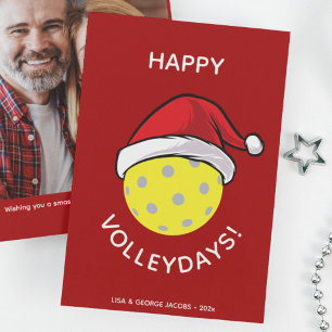 Cartão De Festividades Foto de Natal Vermelho do Pickleball do Boné Trend