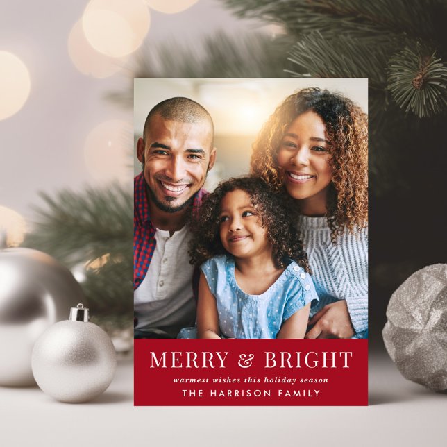 Cartão De Festividades Foto de Natal Vermelho feliz Brilhante (Share the love and warmth of the holiday season with a personalized photo Christmas card)