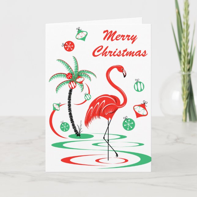 Cartão De Festividades Foto de Natal Vermelho Flamingo Feliz (Frente)