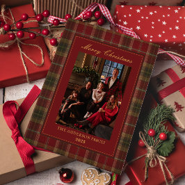 Cartão De Festividades Foto de Natal Vintage Plaid Atemporal e Herança