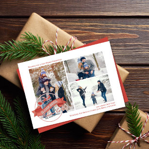 Cartão De Festividades Foto de Natal Vintage Vermelha do Papai Noel