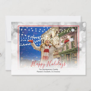Cartão De Festividades Foto de Natal White Bokeh Red Frame