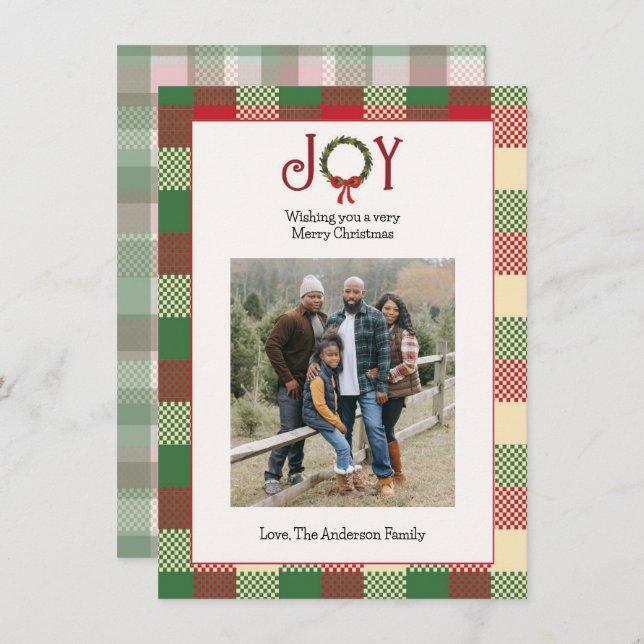 Cartão De Festividades Foto de Natal Xadrez (Frente/Verso)
