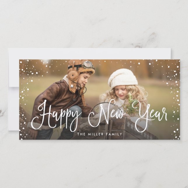 Cartão De Festividades Foto de neve de feriados de anos novos (Frente)