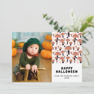 Cartão De Festividades Foto de outono de cogumelo laranja de Halloween fe