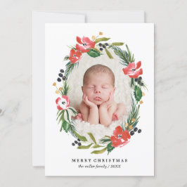Cartão De Festividades Foto de Oval Floral Chic Watercolor| Natal