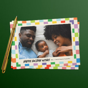 Cartão De Festividades Foto de Paisagem do Quadro de Verificação Colorida