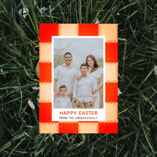 Cartão De Festividades Foto de Páscoa Feliz com Padrão de Coral e Creme E