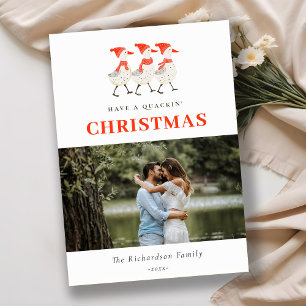 Cartão De Festividades Foto de Patos de Natal com Quacking Red Winter