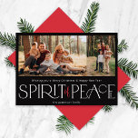 Cartão De Festividades Foto de Paz Simples - Vermelho Preto<br><div class="desc">Estes cartões de saudação de fotos de feriado apresentam a saudação, "Desejando-lhe um Feliz Natal e um Feliz ano novo", juntamente com a saudação, "Espírito de Paz", em grande marfim e letras vermelhas em um fundo preto com marcadores para adicionar duas das suas fotos favoritas, nome da família e o...</div>