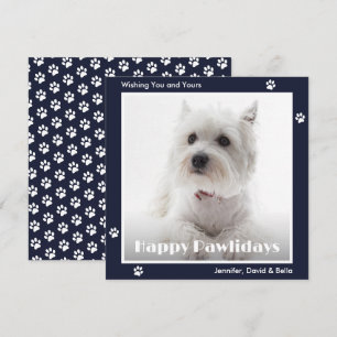Cartão De Festividades Foto de Pegadas de Pata de Westie Azul