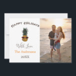 Cartão De Festividades Foto de Pineapple Merry Christmas Beach<br><div class="desc">Cartão de Férias de Natal de Pineapple Merry Beach Enviamos cartões de natal para amigos e família, estilo praia, com nosso cartão com fotos de festas de abacaxi tropical. Design apresenta sua foto vertical favorita ao lado da saudação Feliz de Natal e uma ilustração de abacaxi adornada com as luzes...</div>