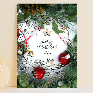 Cartão De Festividades Foto de Pinhas de Natal Azevinho Feliz Natal