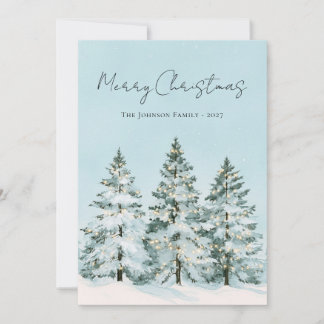 Cartão De Festividades Foto de pinheiros de Natal em aquarela azul pastel