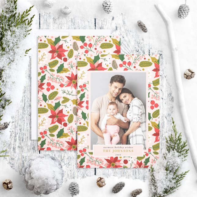 Cartão De Festividades Foto de Poinsettia Rosa Rosa, Festiva Moderna (Criador carregado)