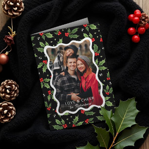 Cartão De Festividades Foto de Quadro de Onda Holly de Natal preto a negr