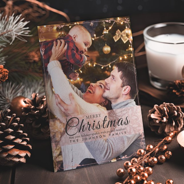 Cartão De Festividades Foto de Quadro Rosa Simples Elegante (Criador carregado)