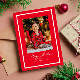 Cartão De Festividades Foto de quadro simples, vermelha e branca, Feliz N