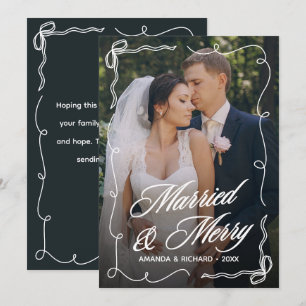 Cartão De Festividades Foto de Recém-Casados com Moldura de Arco Desenhad