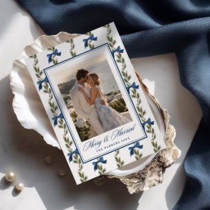 Cartão De Festividades Foto de Recém-Casados com Padrão de Arco Azul Ever